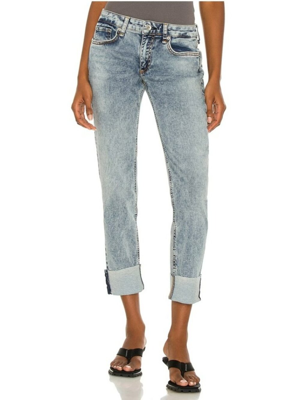 rag & bone Dre Low Rise Boyfriend Jeans Nora Acid Wash Raw Hem | Size 23